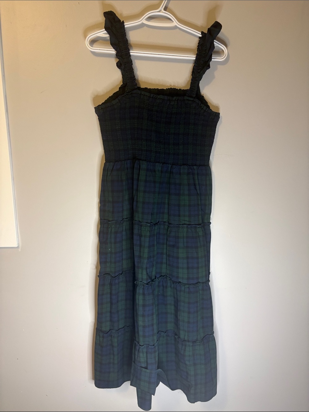 blue and green plaid dress with smocked top